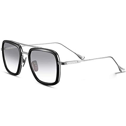 Spider Man Glasses Tony Stark Sunglasses Retro Square Silver Frame Transparent Grey Lens for Men Women Downey Iron Man Glasses (the same color)
