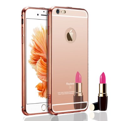 For Apple iPhone 6s Plus Case Roybens Luxury Air Aluminum Metal Bumper Detachable  Mirror Hard Back Case 2 in 1 cover Ultra Thin Frame with Stylish Design - Retail Packaging RoseGold