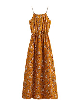 SheIn Women's Floral Printed Spaghetti Strap Long Dress