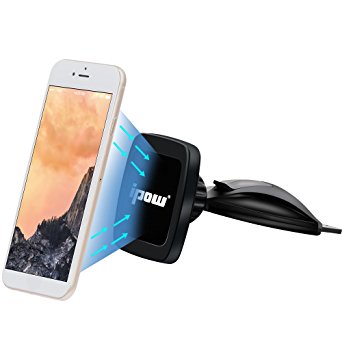 IPOW Universal Magnetic Easy One Touch Installation CD Slot Car Mount Holder Cradle,Compatible with all Smartphones for iPhone 6S/5S/7 Plus,iPod,Galaxy S7/S6/S5/S4 edge,Nexus,LG,HTC,Nokia MOTO,or GPS