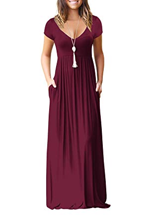 MELANSAY Maxi Dress for Women, Deep V Neck Womens Long Sleeve Loose Plain Long Maxi Casual Dresses Pockets