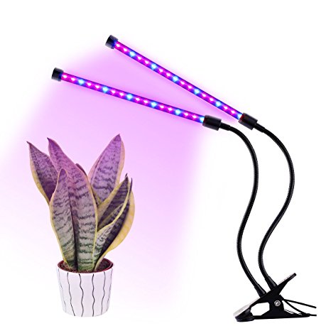 Dual-lamp LED Grow Light - Acetek 36 LED 18W Dimmable 2 Levels Plant Grow Lamp Lights Bulbs with Adjustable Flexible 360 Degree Gooseneck for Indoor Plants Gardening Office Greenhouse Hydroponic