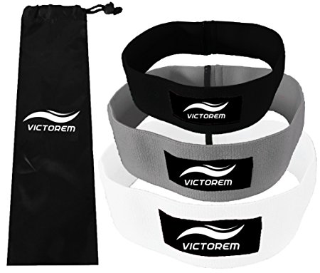 VICTOREM Hip Bands - Set of 3 - Thigh - Hip Resistance - Booty Exercise Resistance Bands - Low, Medium and Heavy Loop Set - Stretching, Lifting, Squatting, Non Slip/Roll