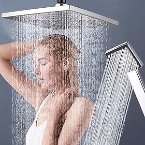 2024 Top Spray Handheld Unshielded Showerhead Set, Adjustable Spray Modes, Lighting Mode And Remote Control, Head- Household Bathroom Shower Showerhead-Large Shower Head Suit, SilverA