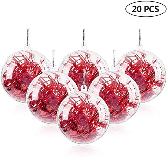 Uten 20Pcs DIY Ornament Balls Christmas Decorations Tree Ball 3.94"/100mm Clear Fillable Baubles Craft for New Years Present Holiday Wedding Party Home Decor