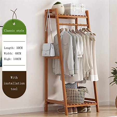 ADA® Premium Natural Pine Wood Coat Rack, Multifunctional Stand with Rack, Top Shelf & Shoe Stand with 2 Hook Clothing Storage Organizer Shelves for Hallway, Living and Guest Room (50 x 40 x 140) cm