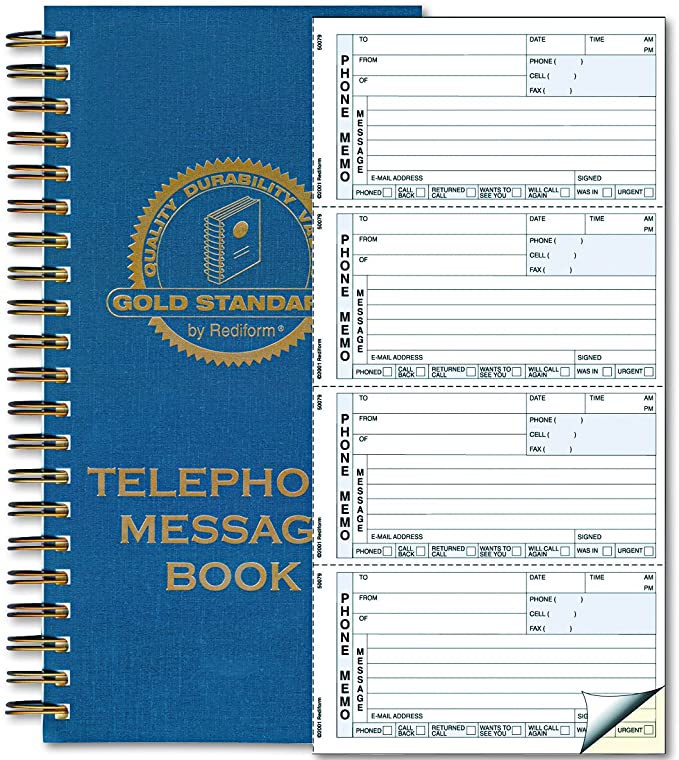 Rediform Gold Standard Telephone Message Book, 2.75 x 5 inches, 4 per Page, 600 Messages (50079),White/Yellow