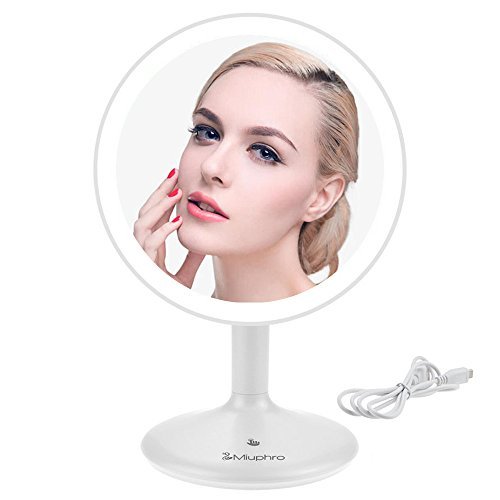 Makeup Vanity Mirror, Miuphro LED Lighted Makeup Plain Mirror Dimmable with USB Charging, Portable, Rotatable, Touch Switch, Brightness Adjustable High Definition Cosmetic Mirror(White)