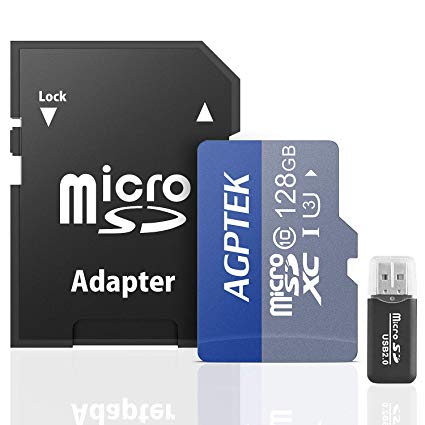 AGPTEK 128GB Micro SD Card, TF Memory Card UHS-I U3 with Card Reader, 100 MB/s, Compatible with Mp3 Player, Android Smartphones,Tablets,Interchangeable-Lens Cameras