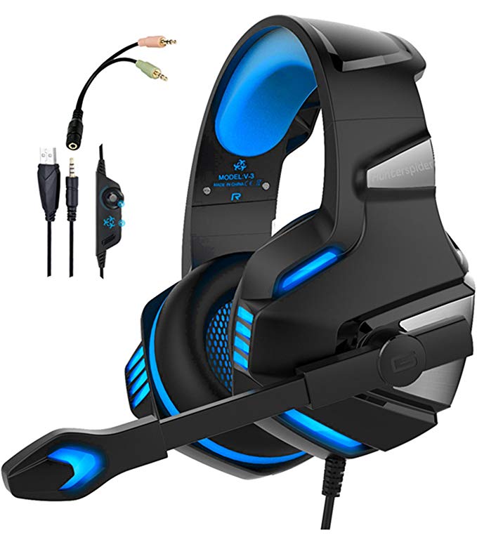 WINTORY V30 Gaming Headset Xbox One PS4 Headphones Mic Noise Cancelling Over Ear LED Light Bass Stereo Sound PC,Laptop, Mac, Tablet