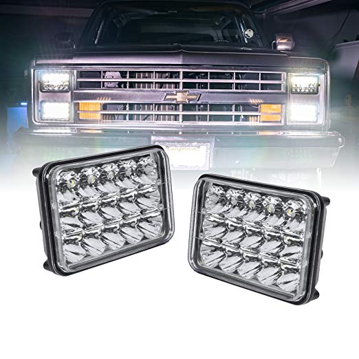 Universal 4x6 45W LED Rectangular Sealed Beam Headlight Assembly 2pc [H4 Socket] [High/Low Beam] [IP67] H4651 H4652 H4656 H4666 H6545 Replacement - Jeep Wrangler Peterbilt Freightliner Chevy Ford