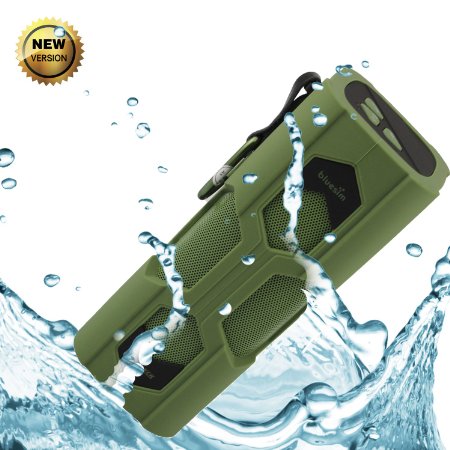 Bluetooth Speakers Waterproof Bluesim Outdoor Speaker with NFC Function Built in Mic for Iphone 6 6plus Ipadgalaxy S6 Lg and Android Tablets Pc Laptopnavy Green
