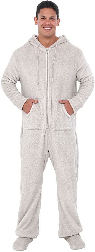 Alexander Del Rossa Men's Warm Fleece One Piece Footed Pajamas, Adult Onesie with Hood