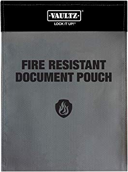 Vaultz Fire Pouch, Fiberglass Fire Resistant Document Bag, Letter or Legal, 15.5" x 1" x 11.8", Gray/Black (VZ01207)