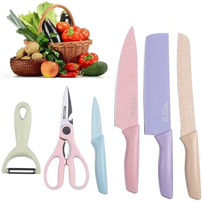 Uprosn 6 Pieces Professional Colorful Kitchen Knives Set with Gift Box, Sharp Chef Kitchen Knives Set for Cutting, Slicing, Paring, and Cooking
