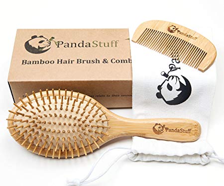 Wooden Hair Brush – Organic Bamboo Hair Brush And Comb Set For Women And Men - For All Hair Types - Scalp Massage For Healthy Hair - Eco-Friendly - Biodegradable – BPA Free – By Panda Stuff