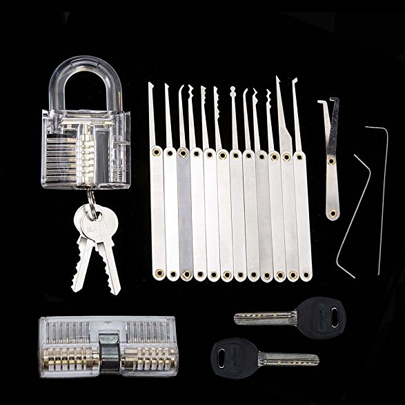 AONAN Beginner Practice tools Set with 15 Piece Unlocking locks and 2 Keys Padlock