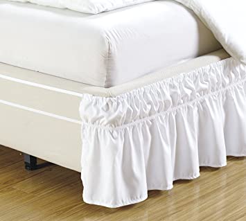 Mk Collection Wrap Around Style Easy Fit Elastic Bed Ruffles Bed-Skirt Twin-Full Solid White New