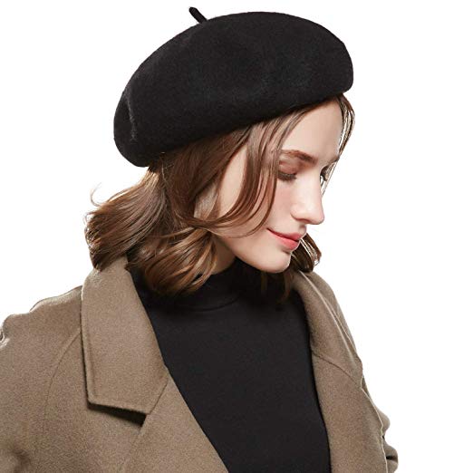 WELROG Wool French Beret Hat - Adjustable Casual Classic Solid Color Artist Caps for Women