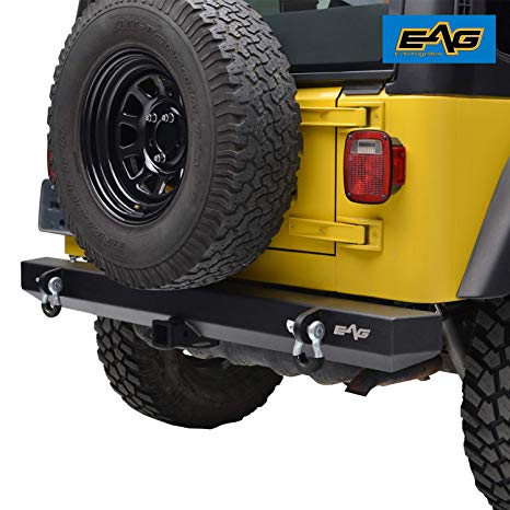 E-Autogrilles 51-0008 EAG Rear Bumper with 2" Hitch Receiver & D-Ring Classic for 87-06 Jeep Wrangler TJ YJ