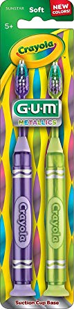 GUM Crayola Kids' Metallic Marker Toothbrush, Soft, Ages 5 , Assorted Colors, 2 Count