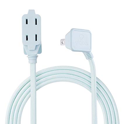 Globe Electric 22809 Designer Series 9-ft Fabric Extension Cord, 3 Polarized Outlets, Right Angle Plug, 125 Volts, Mint