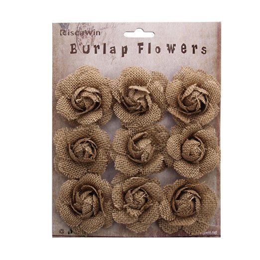 RiscaWin (9 Pcs) Crafts Handmade Burlap Small Rose Flowers DIY Findings Shabby Chic Flowers