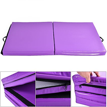 Giantex 6’x3.2'X4'' Thick Two Folding Panel Gymnastics Mat Fitness Exercise Purple