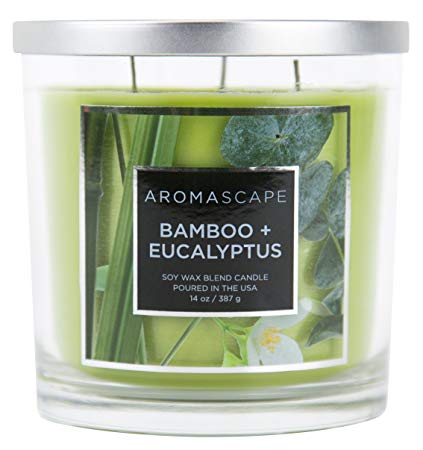 Aromascape 3-Wick Scented Jar Candle, Bamboo & Eucalyptus