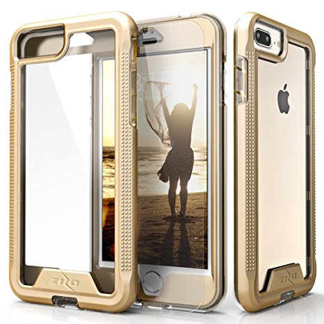 Zizo ION Series iPhone 8 Plus Case / iPhone 7 Plus Case - Military Grade Drop Tested with Tempered Glass Screen Protector (Gold/Clear)