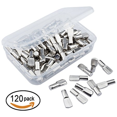 SOTOGO 120 Packs Shelf Pins 5mm Spoon Shape Cabinet Furniture Shelf Support Pegs Nickel Plated With Case