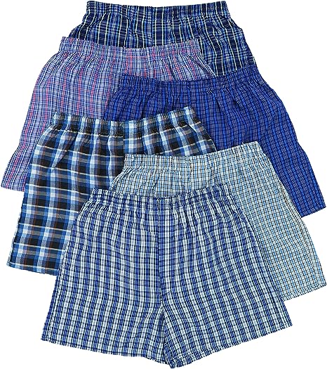 ToBeInStyle Men's 3 Pack or 6 Pack Classic Multicolored Checkered Woven Boxer Shorts w/Button