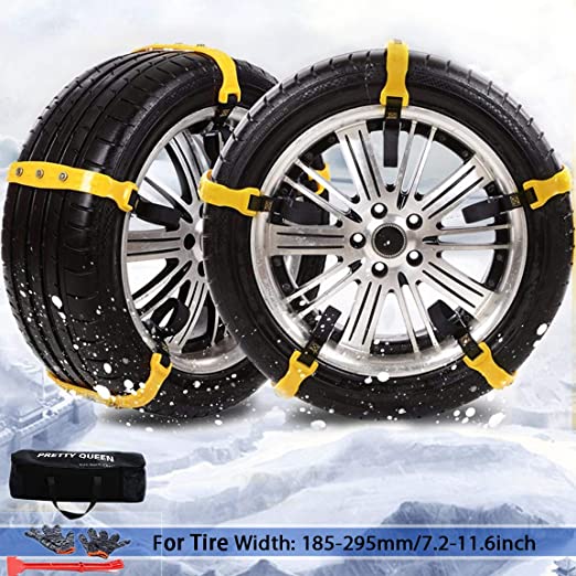 PrettyQueen 10 Pcs Upgraded Car Tire Chains for Snow Ice Mud, Anti-Skid Car Chains Emergency Traction Universal for Tyres 185-295mm/7.2-11.6 inches
