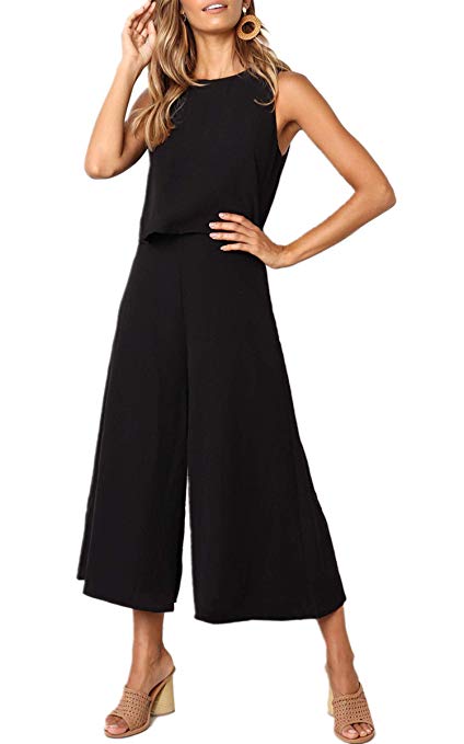 Angashion Women's Jumpsuits-Casual Sleeveless Overlay Wide Leg Long Palazzo Pants Jumpsuit Rompers Playsuit