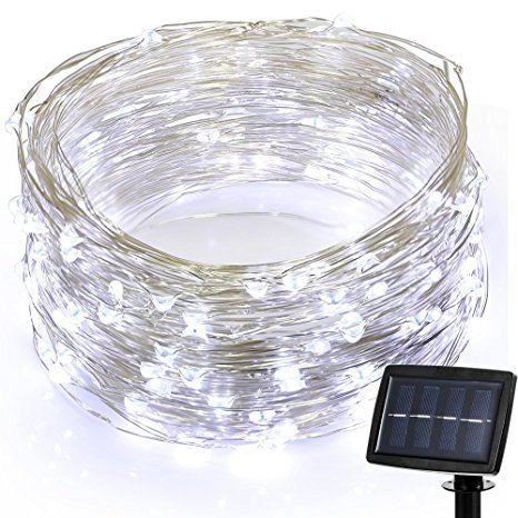 {Newest Version} GRDE® Polychrome 150 LED 72 Feet Solar Powered Starry String Lights Copper Wire Ambiance Light Solar Fairy DIY Shape String Lighting for Indoor Outdoor, Gardens, Trees, Eave, Fence, Banisters, Balcony, Christmas Wedding Birthday Party—2 Modes (Steady on / Twinkle) (White)
