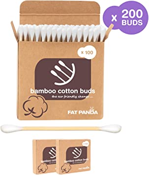 Cotton Buds ● Bamboo Cotton Buds ● Ear Qtips by FAT PANDA ● 200 Cotton Buds ● Organic Bamboo Ear Buds ● Wooden Qtip Bamboo Stems & Makeup Cotton Swabs ● 100% Biodegradable ● No Plastic