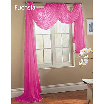 Gorgeous Home 1 PC SOLID HOT PINK SCARF VALANCE SOFT SHEER VOILE WINDOW PANEL CURTAIN 216" LONG TOPPER SWAG