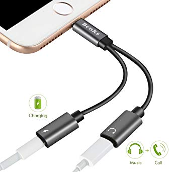 Benks Dual Lightning Splitter Charger Adapter [Support iOS 11] Audio and Charger Earphone Jack Cable (Support Music   Charge   Phone Call   Remote   Sync) for iPhone X 10/8/ 7/8 Plus/ 7 Plus