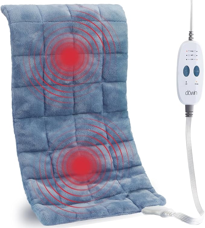 Weighted Heating Pad with 2 Massager,Extra Large Vibrating Heating Pad for for Back Pain Cramps,3 Heat Levels,3 Massage Settings,2Hrs Auto-Off,Neck Heating Pads XL(12"x24" Blue)