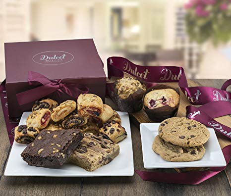 Dulcet Gift Baskets-Includes Scrumptious Assortment of Freshly Baked Goods: Walnut Brownies, Blondie, Cranberry and Banana Nut Muffin, Chocolate Chip Cookies, and Assorted Rugelach, Great & Top Gift!