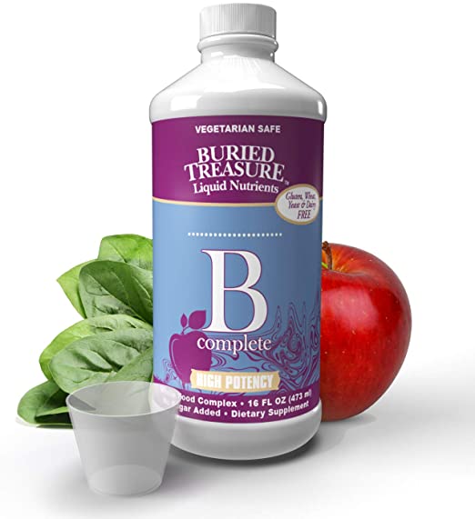 Buried Treasure B Complete High Potency All B Vitamins Liquid Supplement for Stress, Energy and Healthy Immune Support Vegan Non-GMO, 16 oz w/ Dose Cup