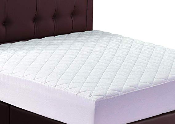 Lux Decor Quilted Fitted Mattress Pad - (Queen Size) - Stretch-to-Fit Mattress Cover - Stretches up to 16 Inches Deep - Mattress Topper