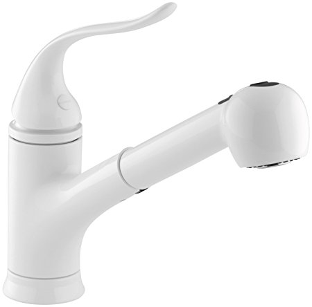 KOHLER K-15160-0 Coralais Single Control Pullout Spray Kitchen Sink Faucet, White