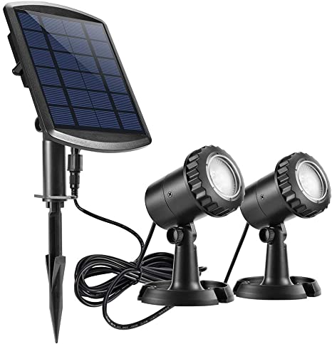 Solar Pond Spotlights (2 Pack), Ankway IP68 Upgrade Waterproof Submersible Spotlight for Fountain Pool Underwater, Adjustable Solar Light for Outdoor Garden Yard Path Lighting, Auto On/Off-White