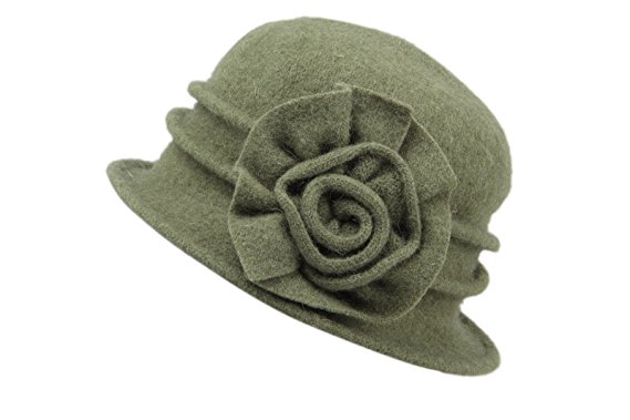 Dantiya Womens Winter Warm Wool Cloche Bucket Hat Slouch Wrinkled Beanie Cap with Flower
