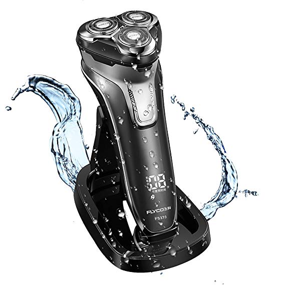 Flyco Electric Shaver Fully Washable Waterproof Rotary Razor USB Quick Rechargeable with LED Display Cordless/Corded (Gray)