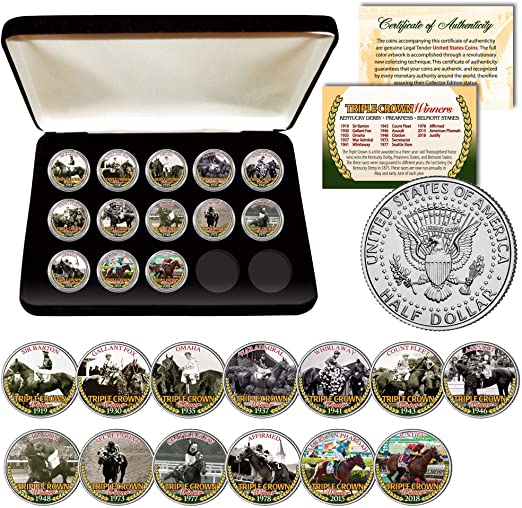 Triple Crown Winners Thoroughbred Horse Racing JFK Half Dollar U.S. 13-Coin Full Set with Certificate & Deluxe Box