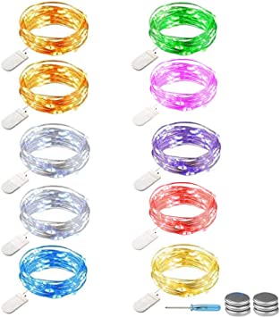 YITING 10 Pack 9.8' 30 LED Battery Operated Fairy Lights Mini Copper Wire Firefly String Lights for DIY Home, Wedding, Holiday, Party, Christmas Decorations(8 Color)