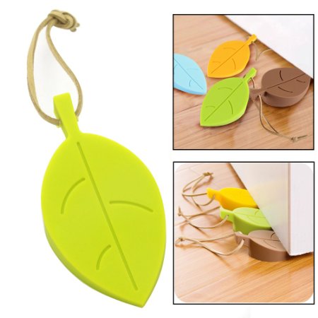Topoint Silicone Door Stopper Wedge Finger Protector 4 Pack Premium Cute Colorful Cartoon Leaf Style Flexible Silicone Window Door Stops set with Lanyard for Home Garden Office