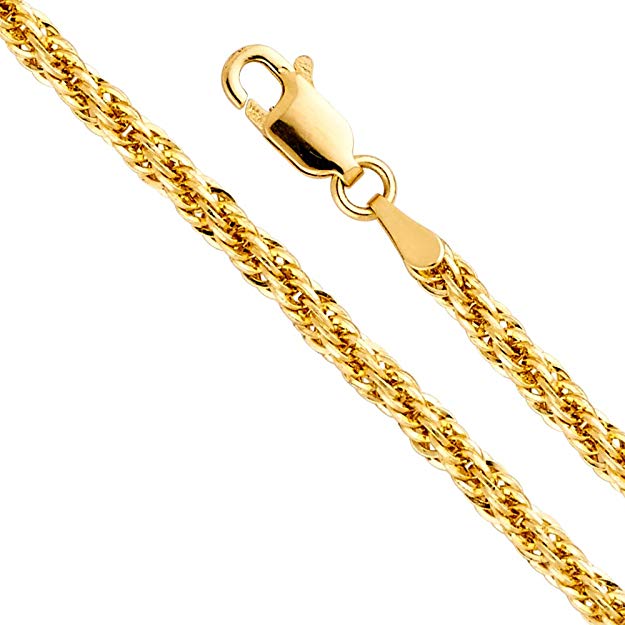 14k Yellow Gold Hollow 3mm Fancy Rope Chain Necklace with Lobster Claw Clasp